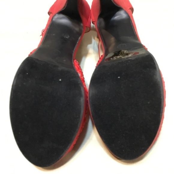 Top Moda Red Lace Platform Heels Rhinestone Embellishments - Picture 6 of 13